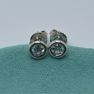 Tiffany & Co. 925 Silver Elsa Peretti Blue Aquamarine By Yard Earrings